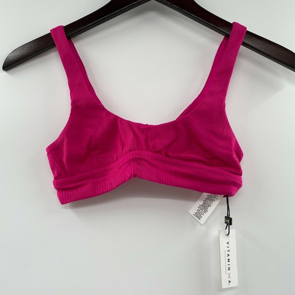 Vitamin A Sienna Tank Bikini Top Swim Hot Pink sz XS Scoop Neck Low Back Revolve